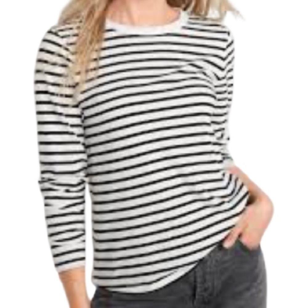 OLD NAVY EveryWear Striped Slub Knit Long Sleeve Tee Navy Blue White Nautical M